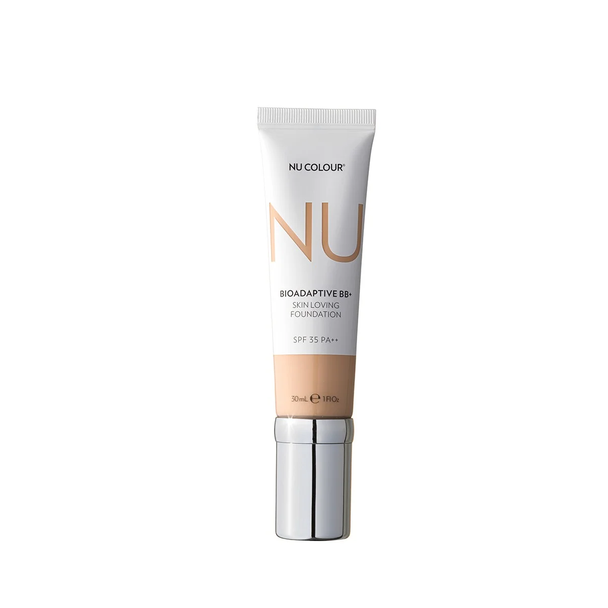 Produktfotografie. Front: Nu Colour Bioadaptive BB+ Skin Loving Foundation Tube mit SPF 35 (je 30ml) - Typ: Cream.