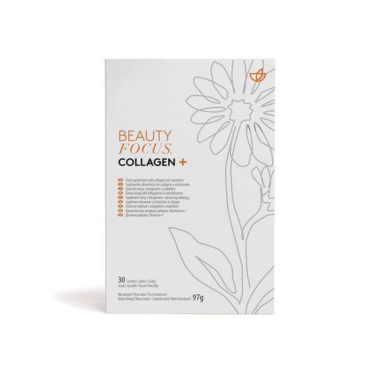 Front: Beauty Focus™ Collagen+ Packung (97g) Nahrungsergänzungsmittel zum Trinken.