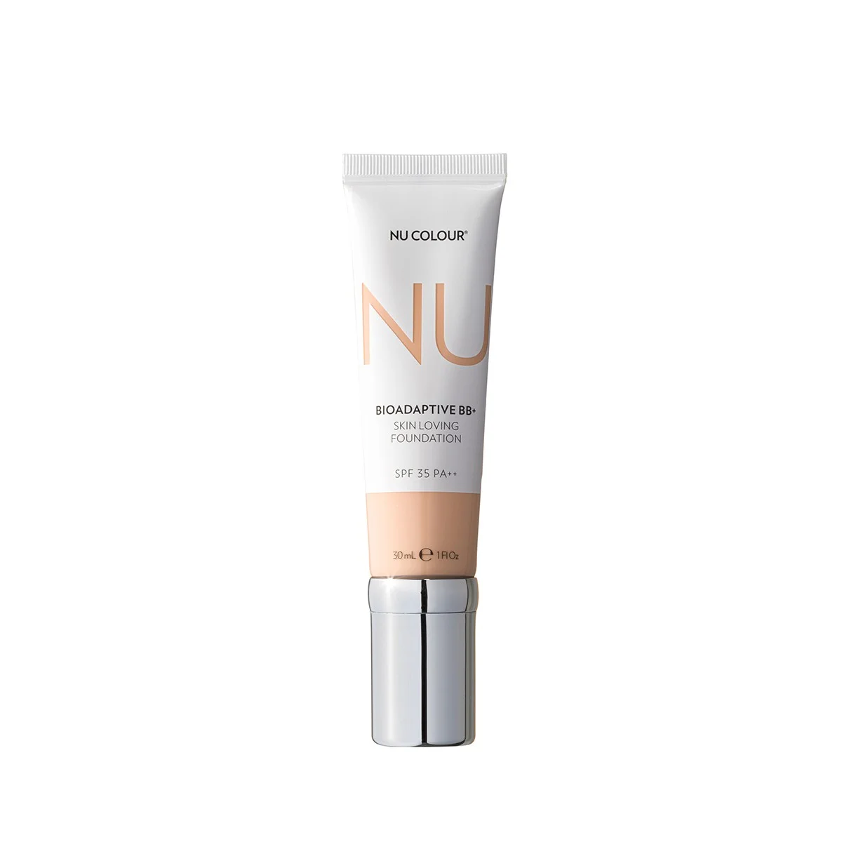 Produktfotografie. Front: Nu Colour Bioadaptive BB+ Skin Loving Foundation Tube mit SPF 35 (je 30ml) - Typ: Ivory. 