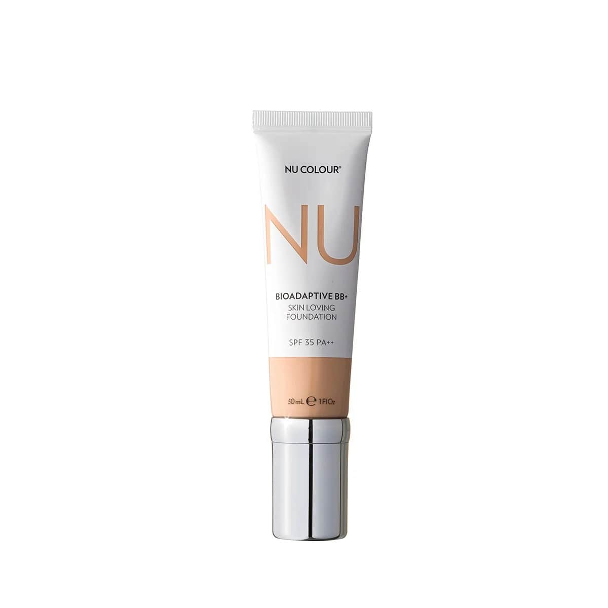 Produktfotografie. Front: Nu Colour Bioadaptive BB+ Skin Loving Foundation Tube mit SPF 35 (je 30ml) - Typ: Natural Beige.