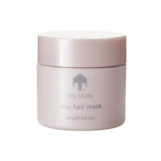 Produktfotografie. ReNu Hair Mask von NuSkin. Dose mit Deckel zum Aufdrehen. Füllmenge: 100g.